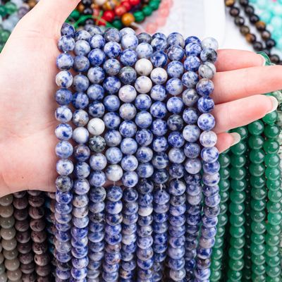 เพชรสีฟ้าธรรมชาติ 8MM กลมหินอ่อนสําหรับเครื่องประดับและกุญแจมือ