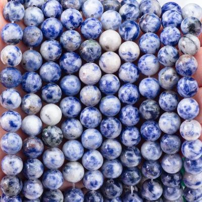 เพชรสีฟ้าธรรมชาติ 8MM กลมหินอ่อนสําหรับเครื่องประดับและกุญแจมือ
