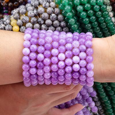 8 มิลลิเมตร สีม่วง Jade หินแท้ ลูกบัวรักษาหินคริสตัล ลูกบัวสําหรับการทําเครื่องประดับ