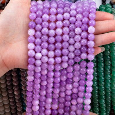 8 มิลลิเมตร สีม่วง Jade หินแท้ ลูกบัวรักษาหินคริสตัล ลูกบัวสําหรับการทําเครื่องประดับ