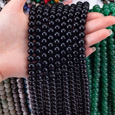 สีดําคริสตัลธรรมชาติอ๊อบซิเดียน 8MM กลมหินแท้ลอยสําหรับการทําเครื่องประดับ DIY