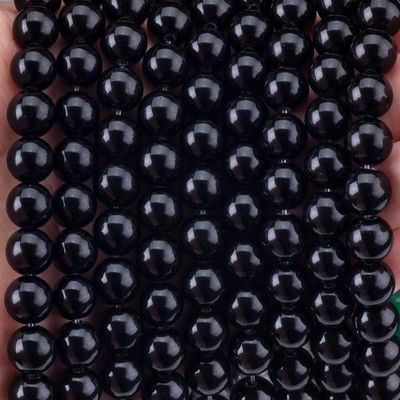สีดําคริสตัลธรรมชาติอ๊อบซิเดียน 8MM กลมหินแท้ลอยสําหรับการทําเครื่องประดับ DIY