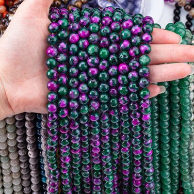 8 มิลลิเมตร Epidote Gems Beads Dark Ruby Zoisite Gemstone Beads Healing Crystal Stone Beads Beads สําหรับทําเครื่องประดับ