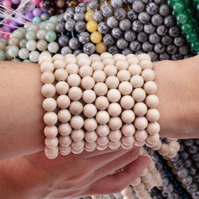 สีขาวเคลือบฟอสซิล ริเวอร์ ยาสเปอร์ กลม หินธรรมชาติ ลูกบัวลอย สําหรับการทําเครื่องประดับ