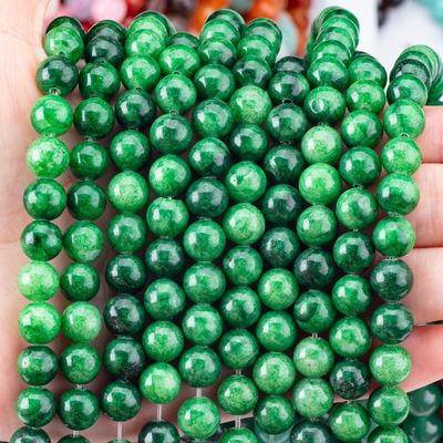 คริสตัลธรรมชาติสีเขียวเข้ม Jadeite 8MM กลมหินหินหินหินสําหรับการทําเครื่องประดับ DIY