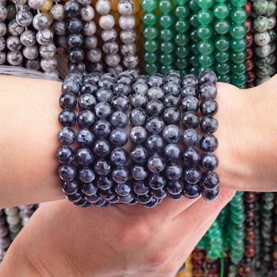หินแท้ สีดํา แลบราโดรไทท สายข้อมือลอย หินแพร่ครึ่งสําหรับการทําเครื่องประดับ DIY