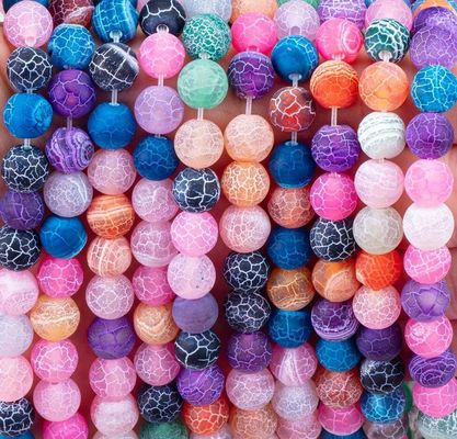 สีรุ้งสภาพแวดล้อม Agate สายข้อมูลกระสุนลอย หินแซมเพชร แมท Frosted Cracked Agate สําหรับการทําเครื่องประดับ DIY