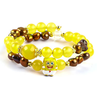 รักษาแท้ คริสตัลเหลืองแคลเซโดนีและกาแฟสีน้ําหวานเพชรกับ Spongebob การ์ตูน Charm แบรนเซล