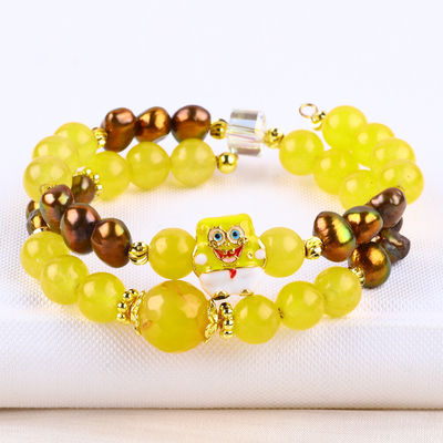 รักษาแท้ คริสตัลเหลืองแคลเซโดนีและกาแฟสีน้ําหวานเพชรกับ Spongebob การ์ตูน Charm แบรนเซล