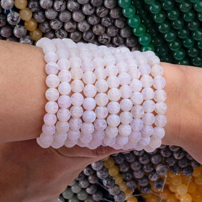 สีขาว ผืนยาว Agate ผืนหินอ่อน semi-precious Stone Matt Frosted แคร็ค Agate สําหรับการทําเครื่องประดับ DIY