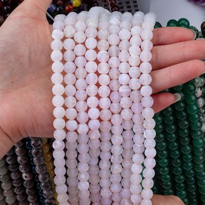 สีขาว ผืนยาว Agate ผืนหินอ่อน semi-precious Stone Matt Frosted แคร็ค Agate สําหรับการทําเครื่องประดับ DIY