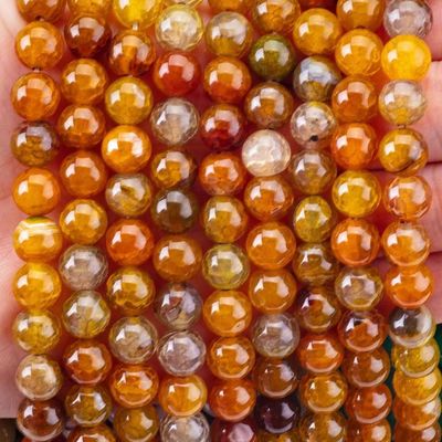 สีธรรมชาติที่มืดมืด สีเหลือง Dragon Agate 8MM กลม ผงหอมสําหรับเครื่องประดับและกุญแจมือ
