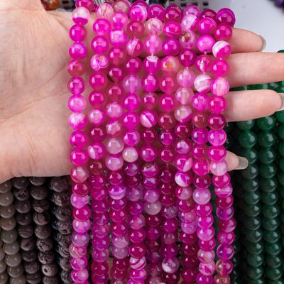 สายข้อมูลอิสระ Fuchsia Striped Agate สายข้อมูลอิสระสําหรับการทําเครื่องประดับ
