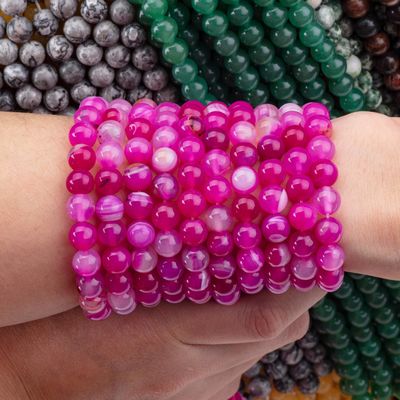 สายข้อมูลอิสระ Fuchsia Striped Agate สายข้อมูลอิสระสําหรับการทําเครื่องประดับ