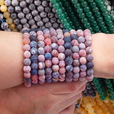Dream Weathered Agate Loose Bead Strands Semi Precious Stone Matt Frosted Cracked Agate สําหรับการทําเครื่องประดับ DIY