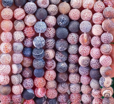Dream Weathered Agate Loose Bead Strands Semi Precious Stone Matt Frosted Cracked Agate สําหรับการทําเครื่องประดับ DIY