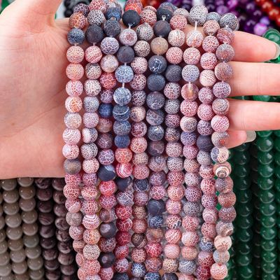 Dream Weathered Agate Loose Bead Strands Semi Precious Stone Matt Frosted Cracked Agate สําหรับการทําเครื่องประดับ DIY