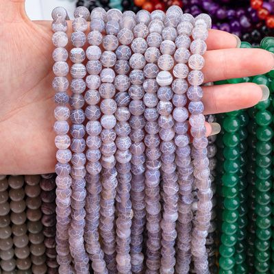 Agate สีเทาสภาพแวดล้อมลื่นขีดขนย้ายหินแซมี่เพชร แมท Frosted แคร็ค Agate สําหรับการทําเครื่องประดับ DIY
