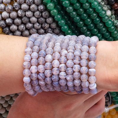 Agate สีเทาสภาพแวดล้อมลื่นขีดขนย้ายหินแซมี่เพชร แมท Frosted แคร็ค Agate สําหรับการทําเครื่องประดับ DIY