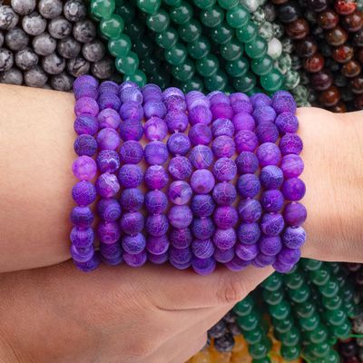 สีม่วง สีสภาพแวดล้อม Agate สายขนมลอย หินแคร์เพชร แมท Frosted Cracked Agate สําหรับการทําเครื่องประดับ DIY