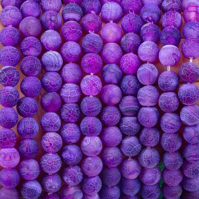 สีม่วง สีสภาพแวดล้อม Agate สายขนมลอย หินแคร์เพชร แมท Frosted Cracked Agate สําหรับการทําเครื่องประดับ DIY