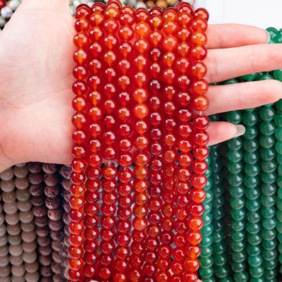 สีแดง 8 มิลลิเมตร สีธรรมชาติ กลมหินเพชร Carnelian สําหรับเครื่องประดับปาร์ตี้