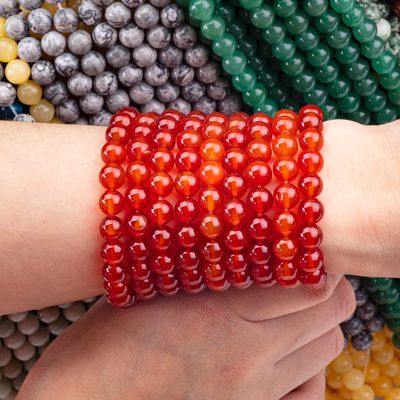 สีแดง 8 มิลลิเมตร สีธรรมชาติ กลมหินเพชร Carnelian สําหรับเครื่องประดับปาร์ตี้