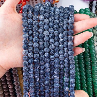 สีน้ําเงินเข้ม ราคาถูก Agate ราคาถูก Semi Precious Stone Matt Frosted Cracked Agate สําหรับการทําเครื่องประดับ DIY