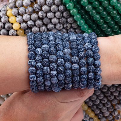 สีน้ําเงินเข้ม ราคาถูก Agate ราคาถูก Semi Precious Stone Matt Frosted Cracked Agate สําหรับการทําเครื่องประดับ DIY