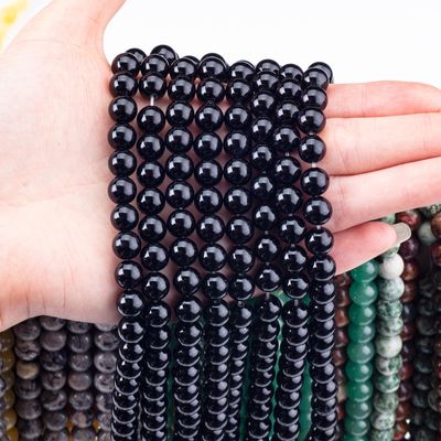 8 มิลลิเมตร สีดํา Onyx หินแท้ ลูกบัวหินคริสตัลเพื่อทําเครื่องประดับ