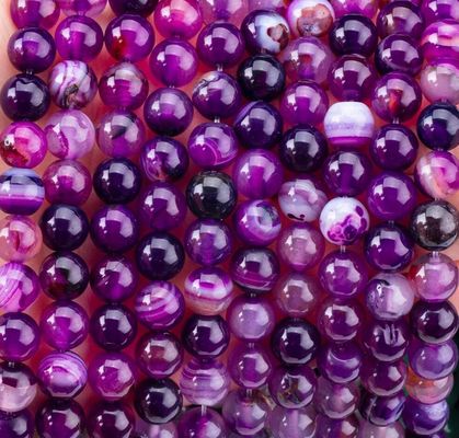 สีม่วง สีขีด สีอากาท รักษา 8 มิลลิเมตร กลม ลูกขุนหินแท้สําหรับการให้ของขวัญ