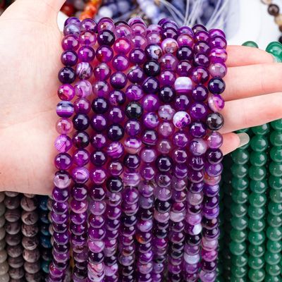 สีม่วง สีขีด สีอากาท รักษา 8 มิลลิเมตร กลม ลูกขุนหินแท้สําหรับการให้ของขวัญ