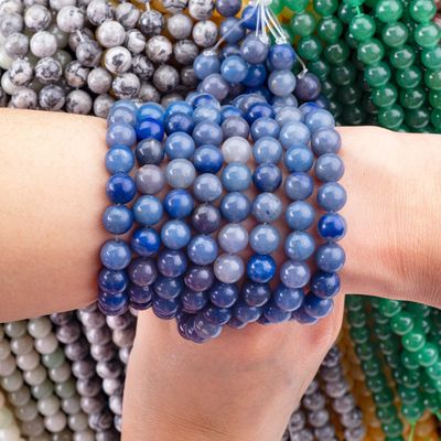 8 มิลลิเมตร สีน้ําเงิน Aventurine หินแท้ กระบอกหินคริสตัลเพื่อทําเครื่องประดับ