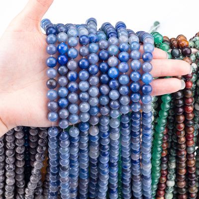 8 มิลลิเมตร สีน้ําเงิน Aventurine หินแท้ กระบอกหินคริสตัลเพื่อทําเครื่องประดับ