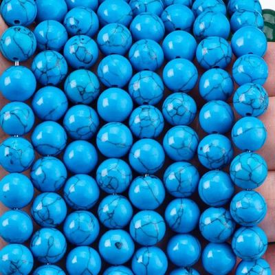 สีฟ้าเทอร์คิวาส 8MM รูปทรงกลมเรียบ กลมคล่อง สําหรับเครื่องมือการทําเครื่องประดับ
