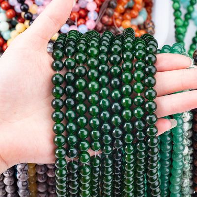 8MM สีดําเขียว Jade สวยเรียบทรงกลม Bulk Bead สําหรับทําเครื่องประดับ