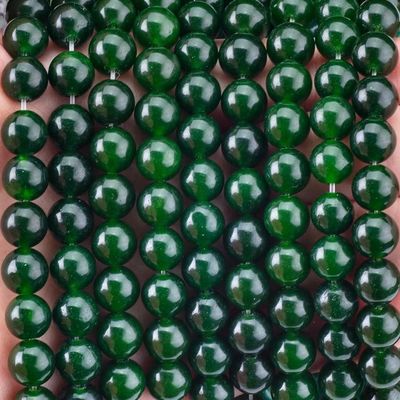 8MM สีดําเขียว Jade สวยเรียบทรงกลม Bulk Bead สําหรับทําเครื่องประดับ