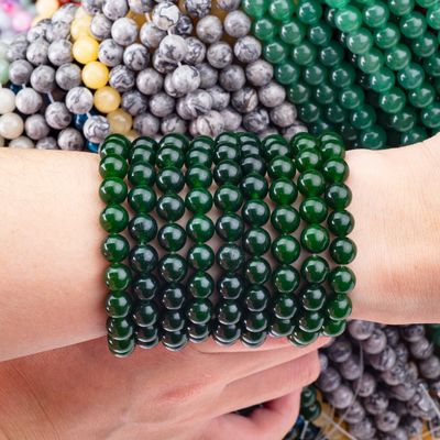 8MM สีดําเขียว Jade สวยเรียบทรงกลม Bulk Bead สําหรับทําเครื่องประดับ