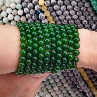 สีเขียว Jade ละเอียด Bulk Round Bead Custom หลายขนาด
