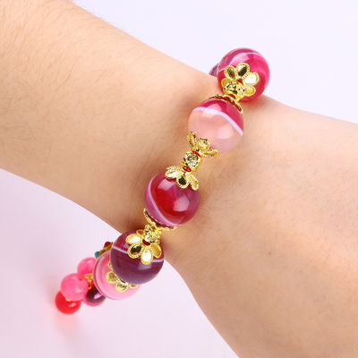 สร้อยข้อมือหินสีชมพู 14 มม.