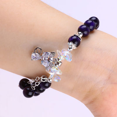 ตาเสือสีม่วง สร้อยข้อมือหินแท้ 8 มิลลิเมตร กระบอก สร้อยข้อมือหินแท้