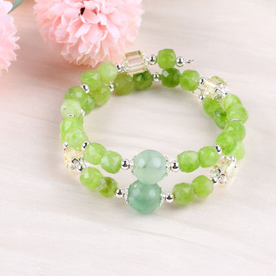 สี่เหลี่ยม Multifaced Bead Peridot Bangle สร้อยข้อมือคริสตัลแท้