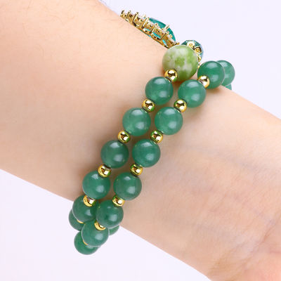 รูปทรงโอวาล สีเขียว Aventurine หินข้อมือข้อมือข้อมือ 2 ชั้น
