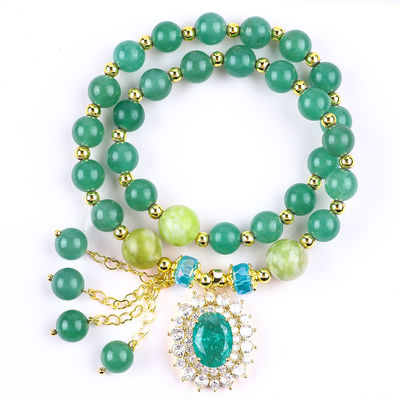 รูปทรงโอวาล สีเขียว Aventurine หินข้อมือข้อมือข้อมือ 2 ชั้น