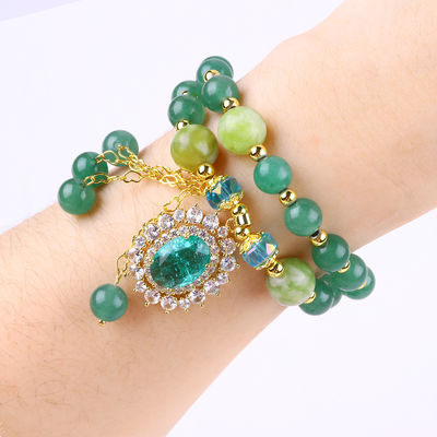 รูปทรงโอวาล สีเขียว Aventurine หินข้อมือข้อมือข้อมือ 2 ชั้น