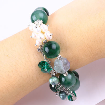 สร้อยข้อมือหินแท้ สร้อยข้อมือหินแคลเซโดนีสีเขียว สร้อยข้อมือปรับได้ สร้อยข้อมือสําหรับการสวมทุกวัน