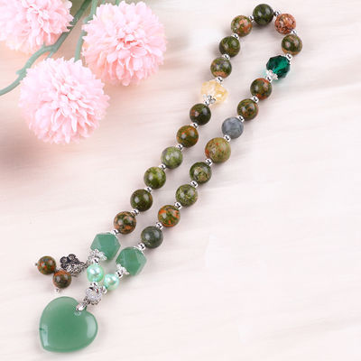 สร้อยข้อมือหินแท้ สร้อยข้อมือหินธรรมชาติ สร้อยข้อมือหิน Unakite สร้อยข้อมือที่ปรับได้ หัวใจสีเขียว Aventurine Charms สร้อยข้อมือสําหรับ P