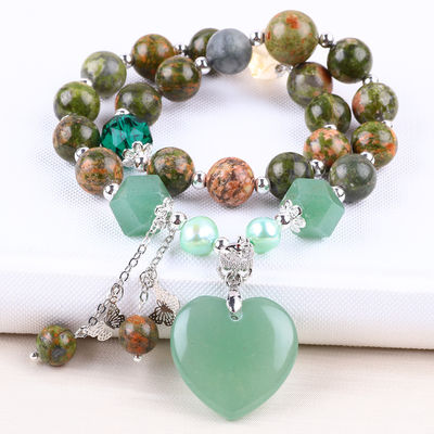 สร้อยข้อมือหินแท้ สร้อยข้อมือหินธรรมชาติ สร้อยข้อมือหิน Unakite สร้อยข้อมือที่ปรับได้ หัวใจสีเขียว Aventurine Charms สร้อยข้อมือสําหรับ P