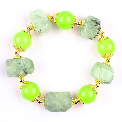 สร้อยข้อมือหินแท้ สร้อยข้อมือหินแท้ สร้อยข้อมือหิน Prehnite ที่ปรับได้ สร้อยข้อมือสําหรับการสวมทุกวัน