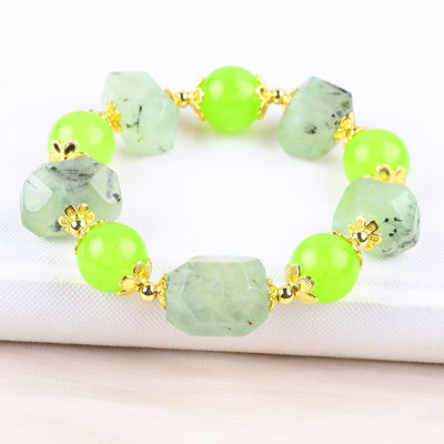 สร้อยข้อมือหินแท้ สร้อยข้อมือหินแท้ สร้อยข้อมือหิน Prehnite ที่ปรับได้ สร้อยข้อมือสําหรับการสวมทุกวัน